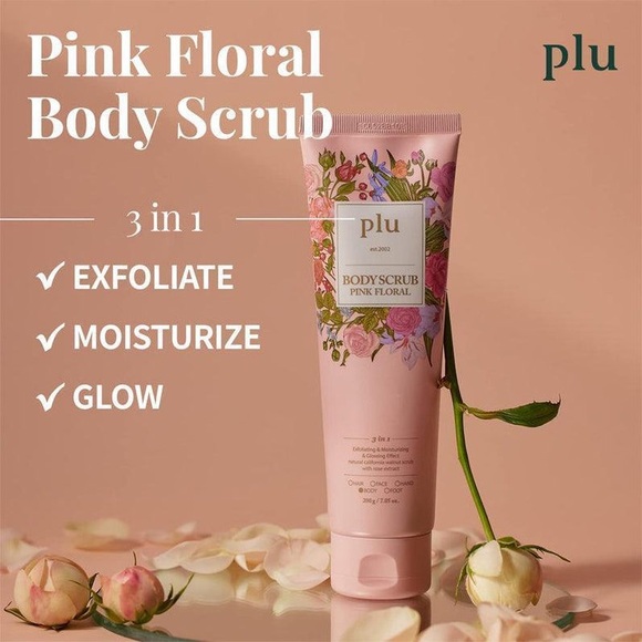 PLU Body Scrub Pink Floral Duo Set 200g x2 | Exfoliate Moisturize Glow - Picture 5 of 11